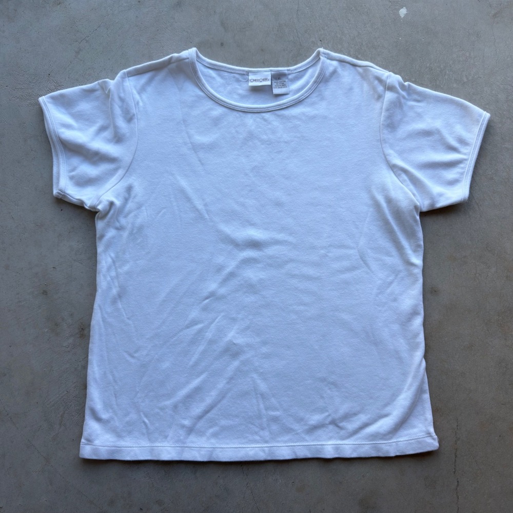 Cherokee Vintage White Cotton Short Sleeve Crewneck T-Shirt XL Minimalist